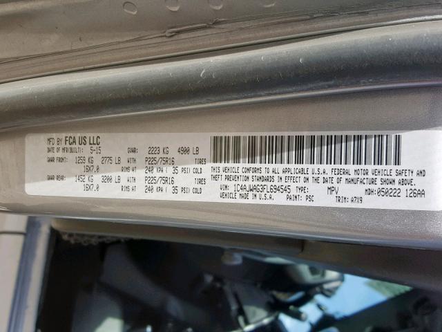 1C4AJWAG3FL694545 - 2015 JEEP WRANGLER S ვერცხლისფერი ფოტო 10