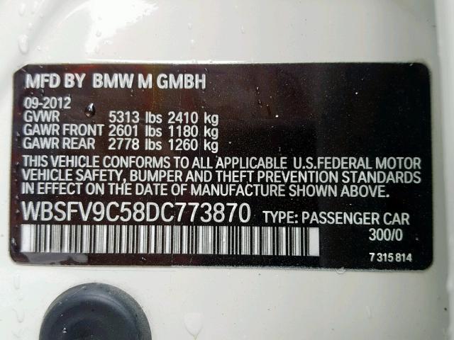 WBSFV9C58DC773870 - 2013 BMW M5 WHITE photo 10