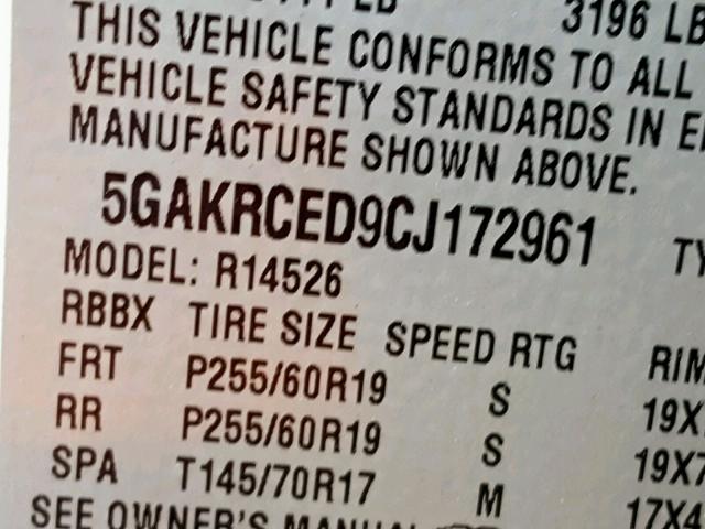 5GAKRCED9CJ172961 - 2012 BUICK ENCLAVE WHITE photo 10