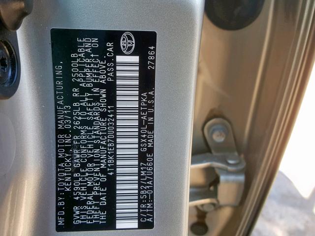 4T1BK1EB7DU032411 - 2013 TOYOTA AVALON BAS GOLD photo 10