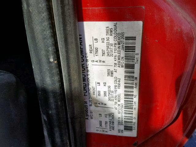 3FRNX65F15V173643 - 2005 FORD F650 SUPER RED photo 10