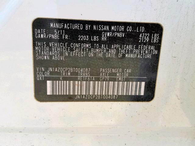 JN1AZ0CP2BT004087 - 2011 NISSAN LEAF SV WHITE photo 10