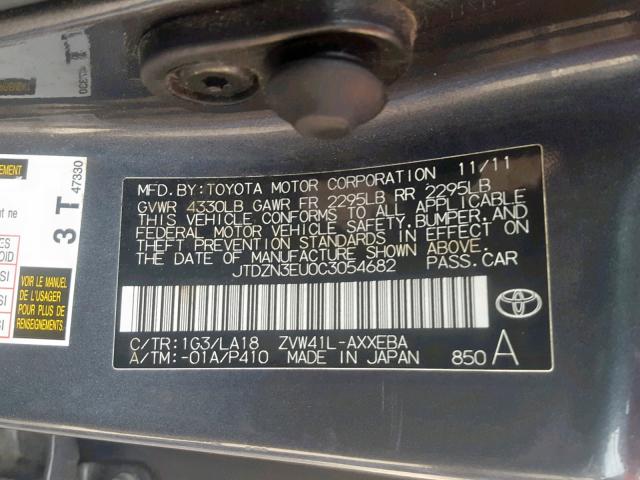 JTDZN3EU0C3054682 - 2012 TOYOTA PRIUS V SILVER photo 10