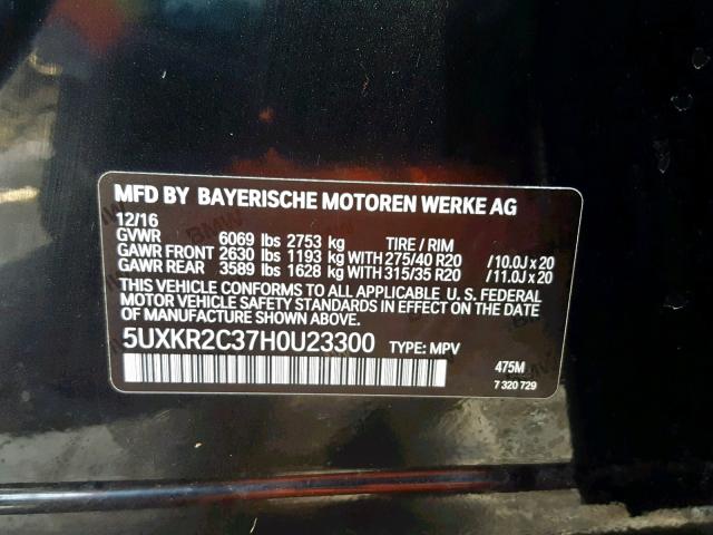 5UXKR2C37H0U23300 - 2017 BMW X5 SDRIVE3 BLACK photo 10