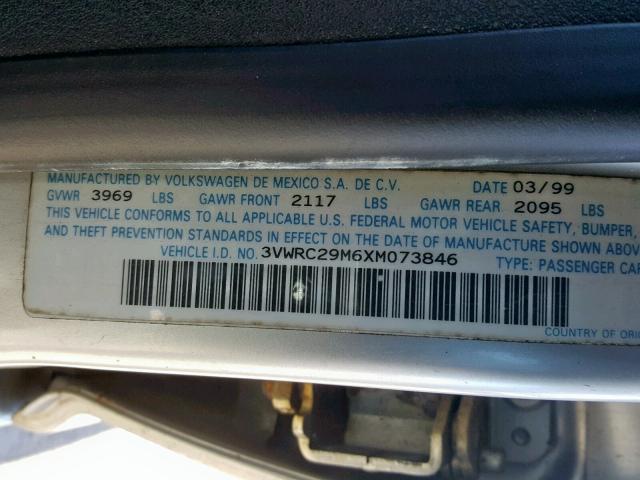 3VWRC29M6XM073846 - 1999 VOLKSWAGEN JETTA GL SILVER photo 10