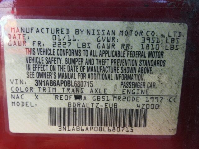 3N1AB6AP0BL680715 - 2011 NISSAN SENTRA 2.0 RED photo 10