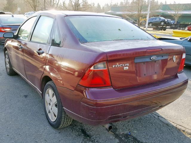 1FAHP34N57W208832 - 2007 FORD FOCUS ZX4 MAROON photo 3