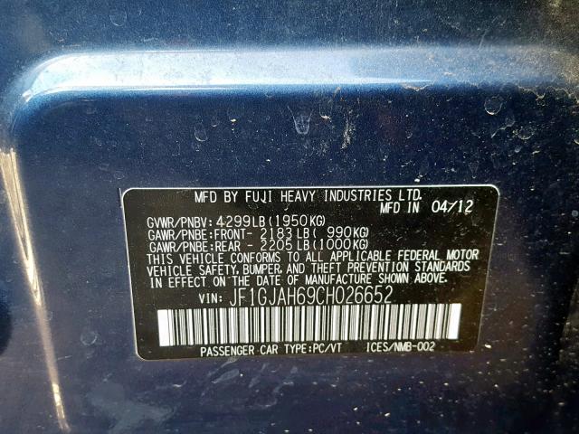 JF1GJAH69CH026652 - 2012 SUBARU IMPREZA LI BLUE photo 10