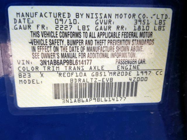 3N1AB6AP9BL614177 - 2011 NISSAN SENTRA 2.0 BLUE photo 10