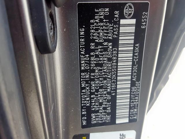 4T1BE32K55U948383 - 2005 TOYOTA CAMRY LE  photo 10