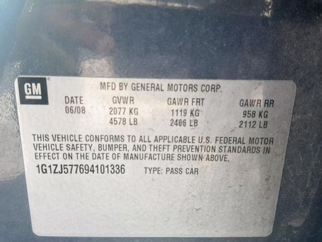 1G1ZJ577694101336 - 2009 CHEVROLET MALIBU 2LT GRAY photo 10