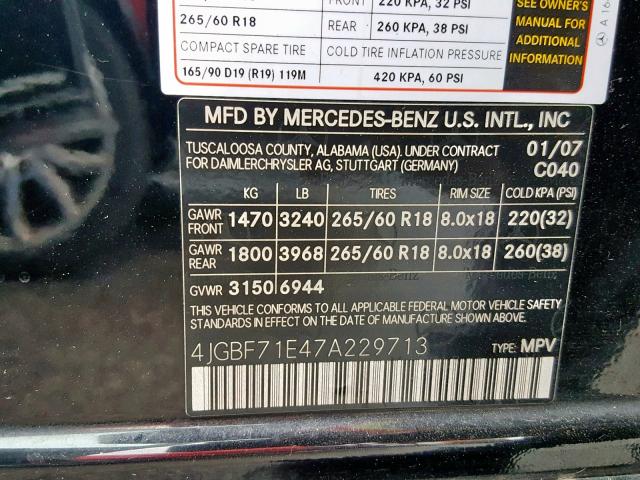 4JGBF71E47A229713 - 2007 MERCEDES-BENZ GL 450 4MA BLACK photo 10