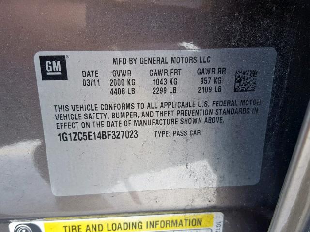 1G1ZC5E14BF327023 - 2011 CHEVROLET MALIBU 1LT TAN photo 10