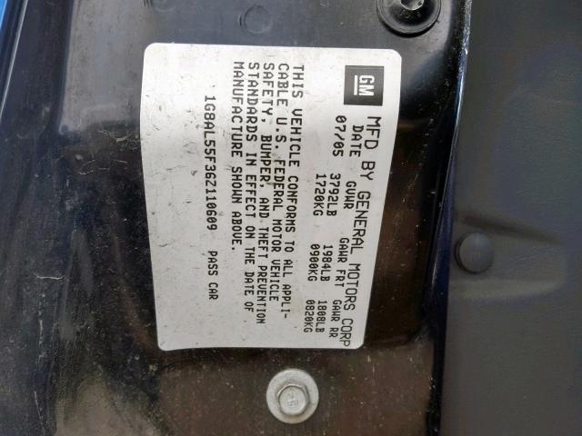 1G8AL55F36Z110609 - 2006 SATURN ION LEVEL BLUE photo 10
