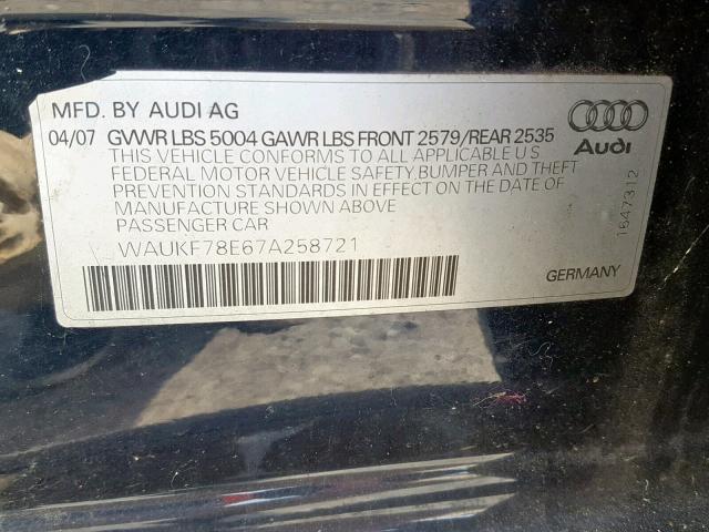 WAUKF78E67A258721 - 2007 AUDI A4 2.0T AV PURPLE photo 10