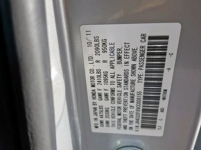 JH4CU2F69CC008155 - 2012 ACURA TSX TECH SILVER photo 10