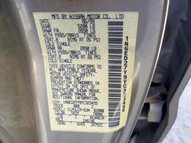 1N6ED27Y9YC323455 - 2000 NISSAN FRONTIER C GOLD photo 10