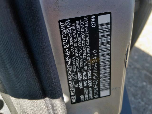 WDBRF40J54A643416 - 2004 MERCEDES-BENZ C 230K SPO GRAY photo 10