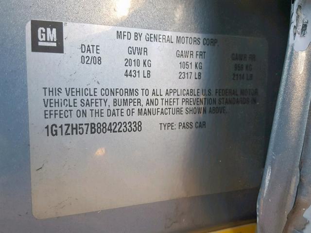 1G1ZH57B884223338 - 2008 CHEVROLET MALIBU 1LT 灰色 照片 10