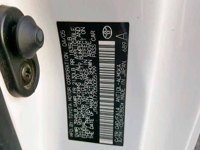 JTKDE177050055799 - 2005 TOYOTA SCION TC Ақ фото 10