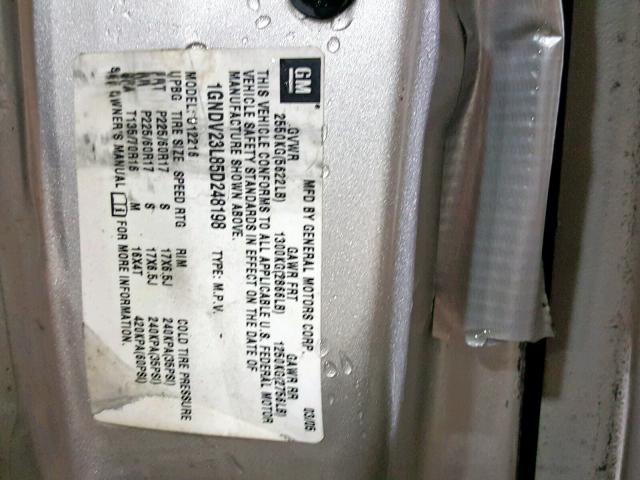 1GNDV23L85D248198 - 2005 CHEVROLET UPLANDER L 银色 照片 10