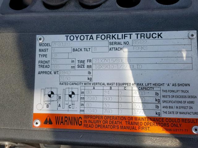 85422 - 2004 TOYOTA FORKLIFT ORANGE photo 10