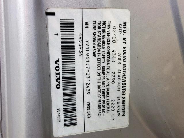 YV1LW61J7Y2712439 - 2000 VOLVO V70 BASE SILVER photo 10