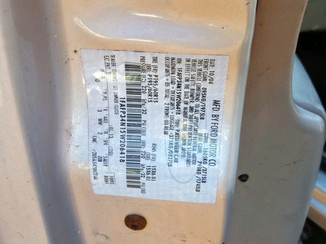 1FAFP34N15W206418 - 2005 FORD FOCUS ZX4 SILVER photo 10