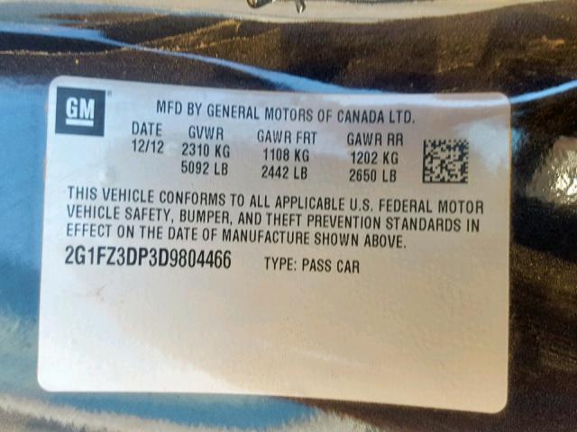 2G1FZ3DP3D9804466 - 2013 CHEVROLET CAMARO ZL1 蓝色 照片 10