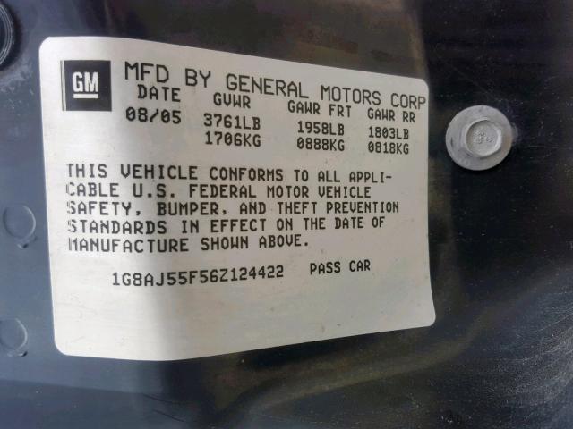 1G8AJ55F56Z124422 - 2006 SATURN ION LEVEL CHARCOAL photo 10