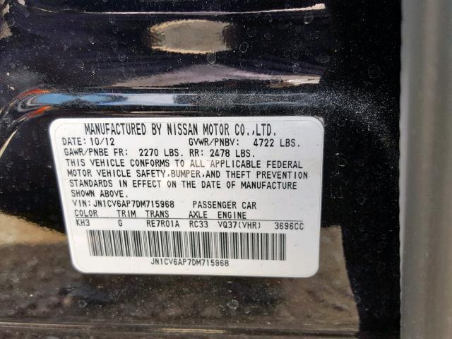 JN1CV6AP7DM715968 - 2013 INFINITI G37 BASE BLACK photo 10