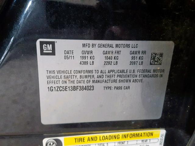 1G1ZC5E13BF384023 - 2011 CHEVROLET MALIBU 1LT BLACK photo 10