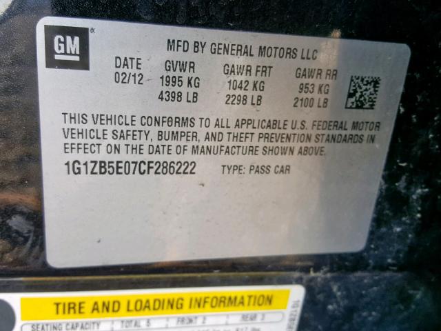 1G1ZB5E07CF286222 - 2012 CHEVROLET MALIBU LS BLACK photo 10