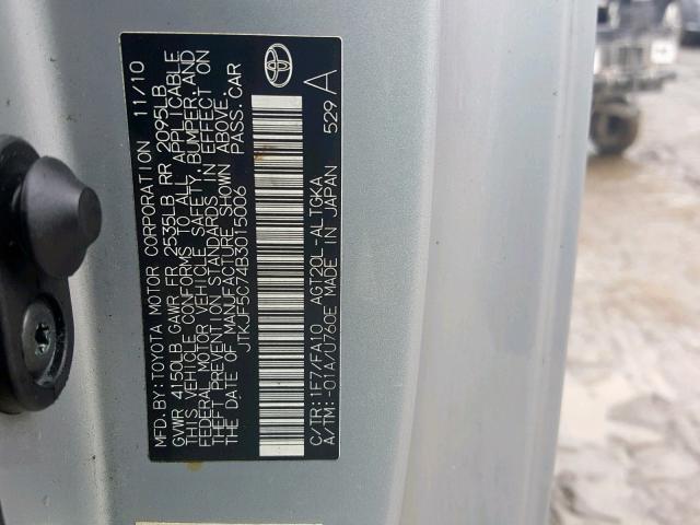 JTKJF5C74B3015006 - 2011 TOYOTA SCION TC ვერცხლისფერი ფოტო 10