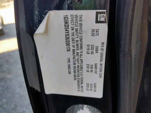 1G6KD54YX2U290174 - 2002 CADILLAC DEVILLE BLACK photo 10