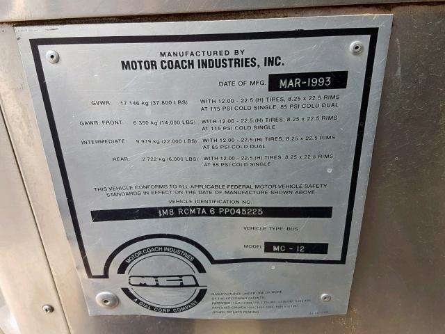 1M8RCM7A6PP045225 - 1993 MOTOR COACH INDUSTRIES TRANSIT BU BLUE photo 10