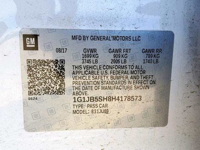 1G1JB5SH8H4178573 - 2017 CHEVROLET SONIC LS WHITE photo 10