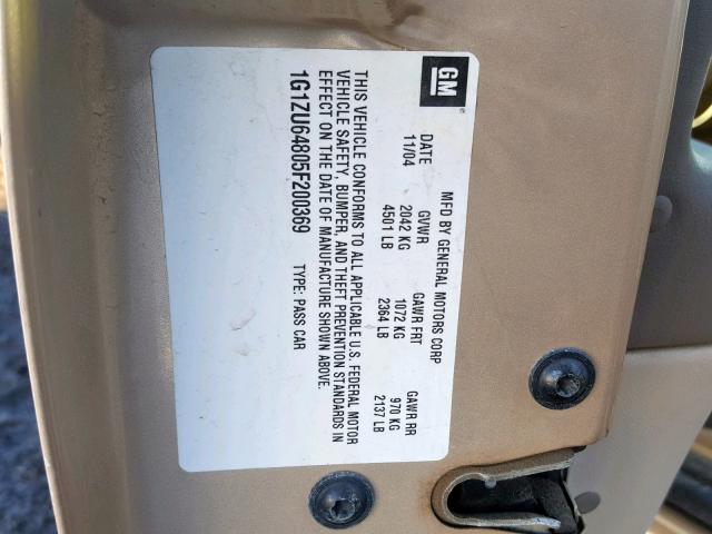 1G1ZU64805F200369 - 2005 CHEVROLET MALIBU MAX GOLD photo 10