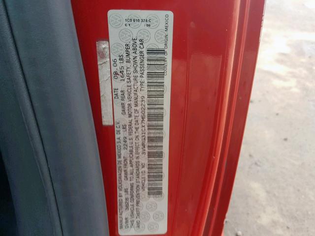 3VWRG31CX7M502239 - 2007 VOLKSWAGEN NEW BEETLE RED photo 10