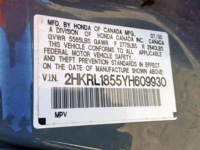 2HKRL1855YH609930 - 2000 HONDA ODYSSEY LX GRAY photo 10