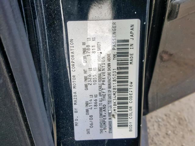 JM1BK34M281185031 - 2008 MAZDA SPEED 3 შავი ფოტო 10