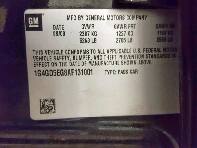 1G4GD5EG8AF131001 - 2010 BUICK LACROSSE C BLACK photo 10