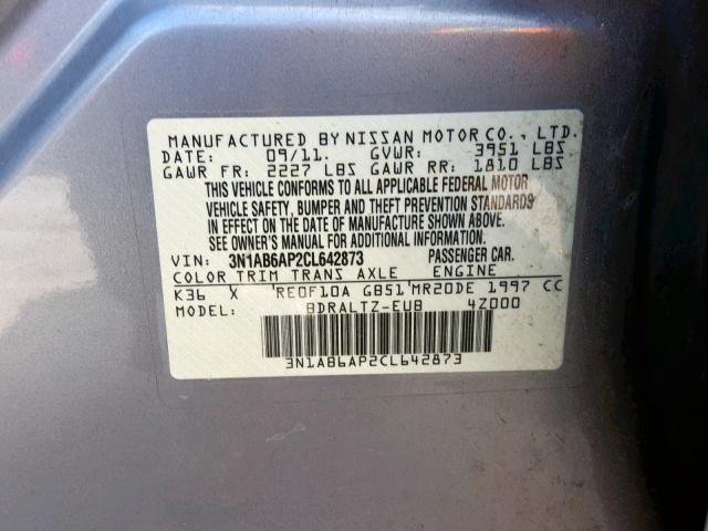 3N1AB6AP2CL642873 - 2012 NISSAN SENTRA 2.0 GOLD photo 10