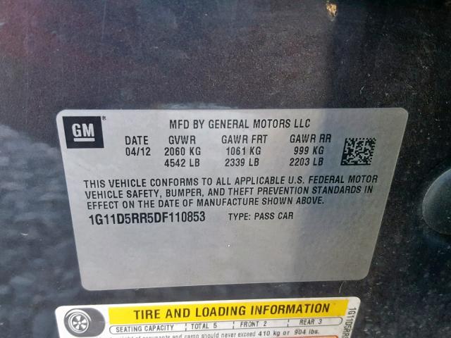 1G11D5RR5DF110853 - 2013 CHEVROLET MALIBU 1LT 灰色 照片 10