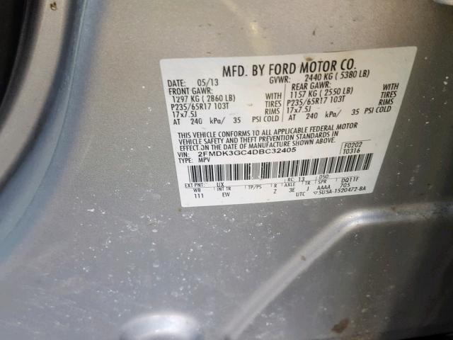 2FMDK3GC4DBC32405 - 2013 FORD EDGE SE SILVER photo 10