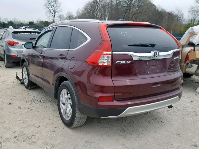 2HKRM4H7XFH697161 - 2015 HONDA CR-V EXL MAROON photo 3