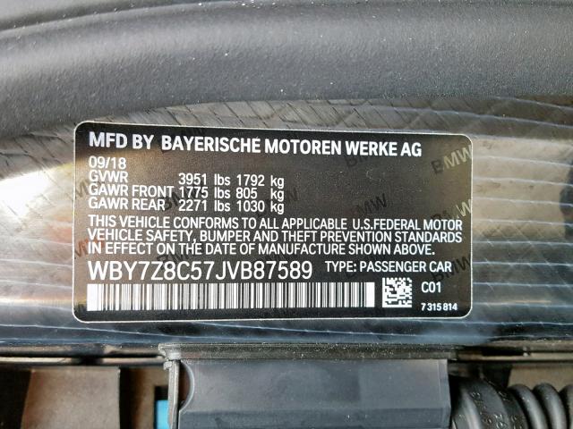 WBY7Z8C57JVB87589 - 2018 BMW I3 REX BLUE photo 10
