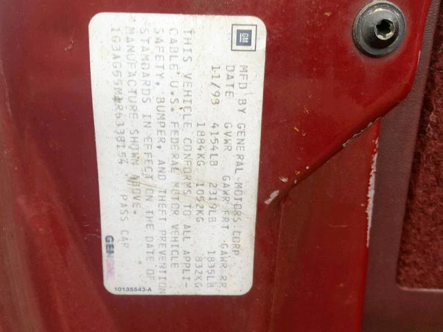 1G3AG55M1R6338154 - 1994 OLDSMOBILE CUTLASS CI Bordo foto 10