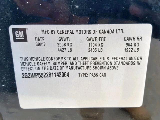 2G2WP552281143064 - 2008 PONTIAC GRAND PRIX BLACK photo 10