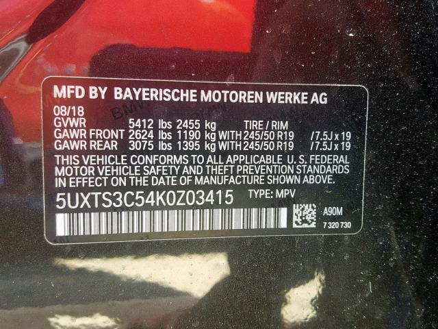 5UXTS3C54K0Z03415 - 2019 BMW X3 XDRIVEM BLACK photo 10
